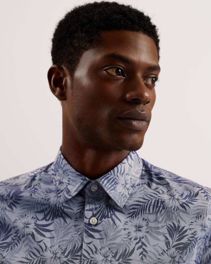 Chemises Ted Baker Tropical Print Jacquard Cotton Bleu Homme | ZMH-03583939